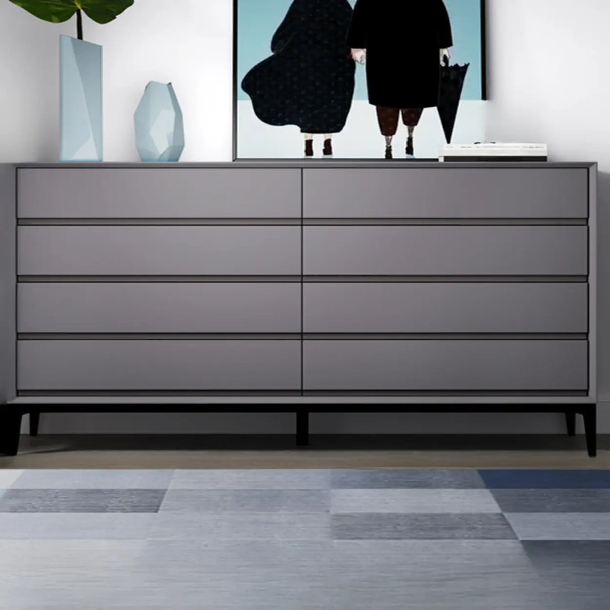 Grey Finish Wooden Eight-Drawer Dresser Chest Image - 6