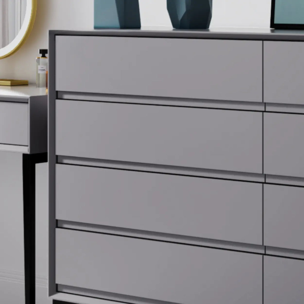 Grey Finish Wooden Eight-Drawer Dresser Chest Image - 7