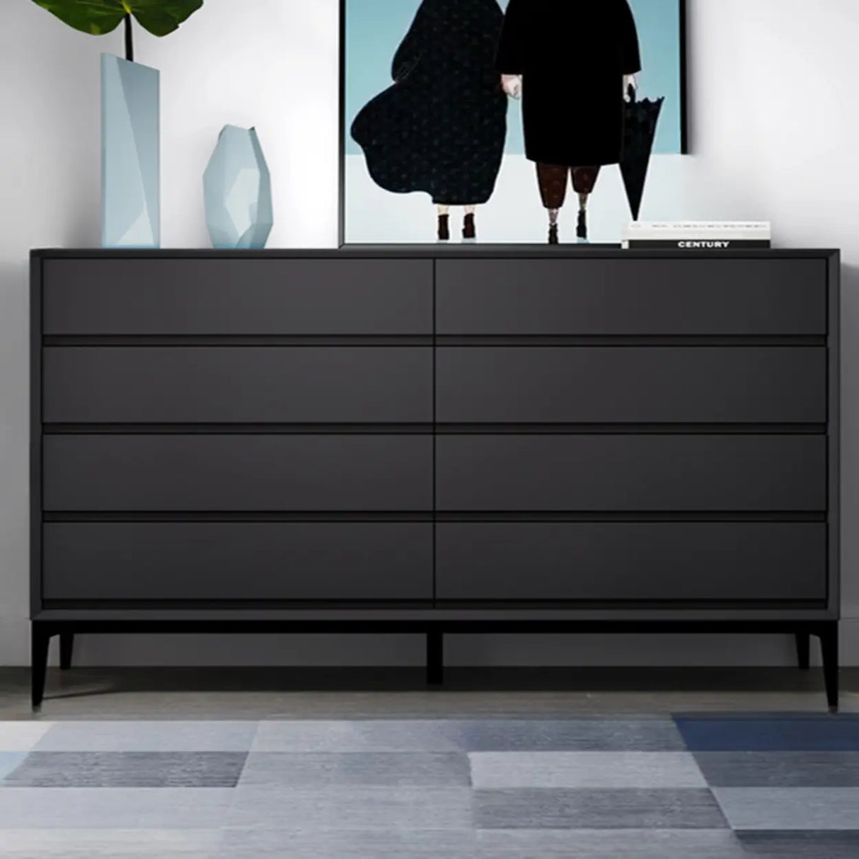 Grey Finish Wooden Eight-Drawer Dresser Chest Image - 8