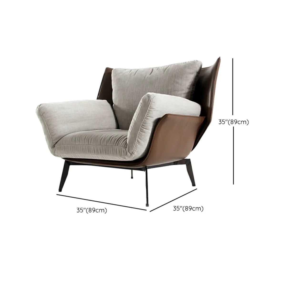 Grey Flared Arm Fixed Back Removable Cushions Arm Chair