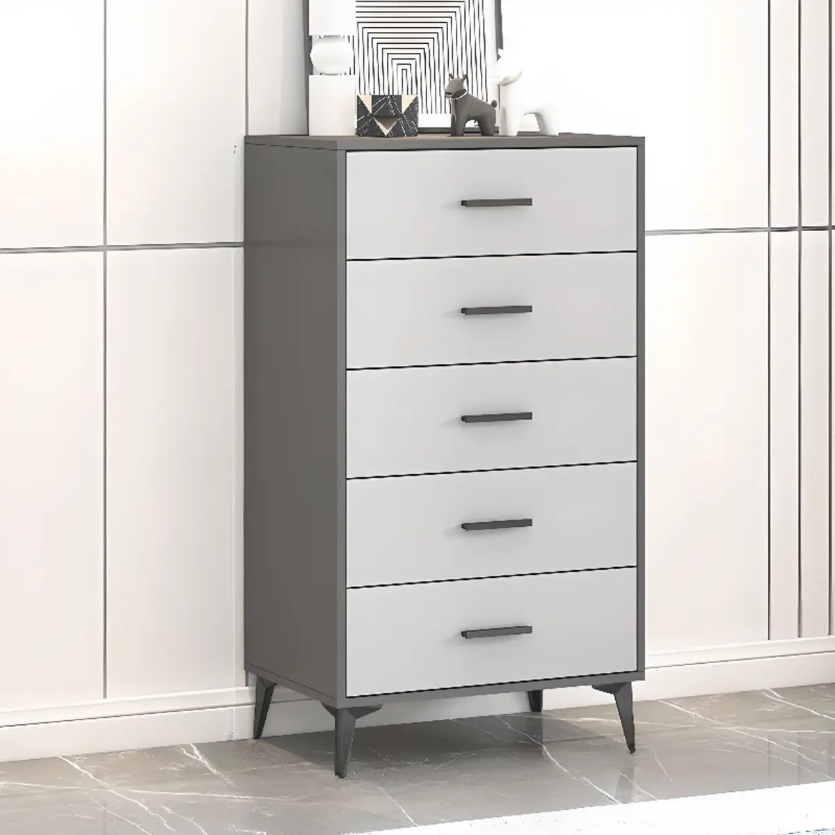 Grey Horizontal Drawer Wood Multi-Tier Storage Dresser Image - 3