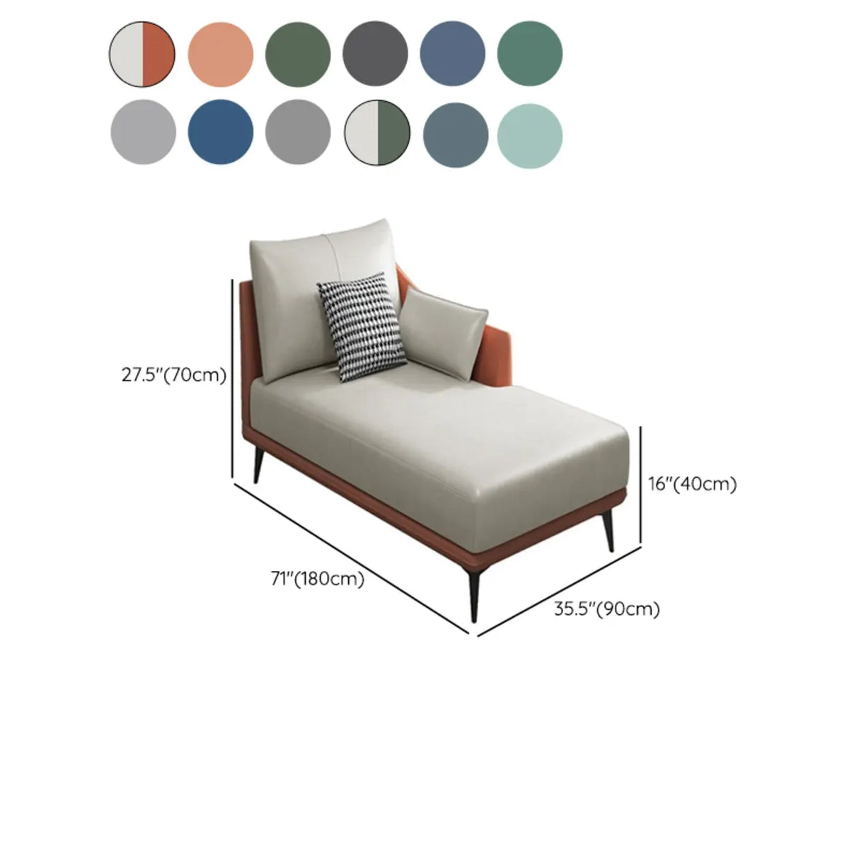 Grey Large Modern Leather Chaise Lounge with Pillow