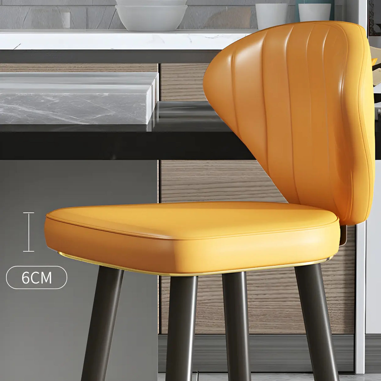 Grey Leather Bucket Seat Steel Legs Counter Bar Stools Image - 12