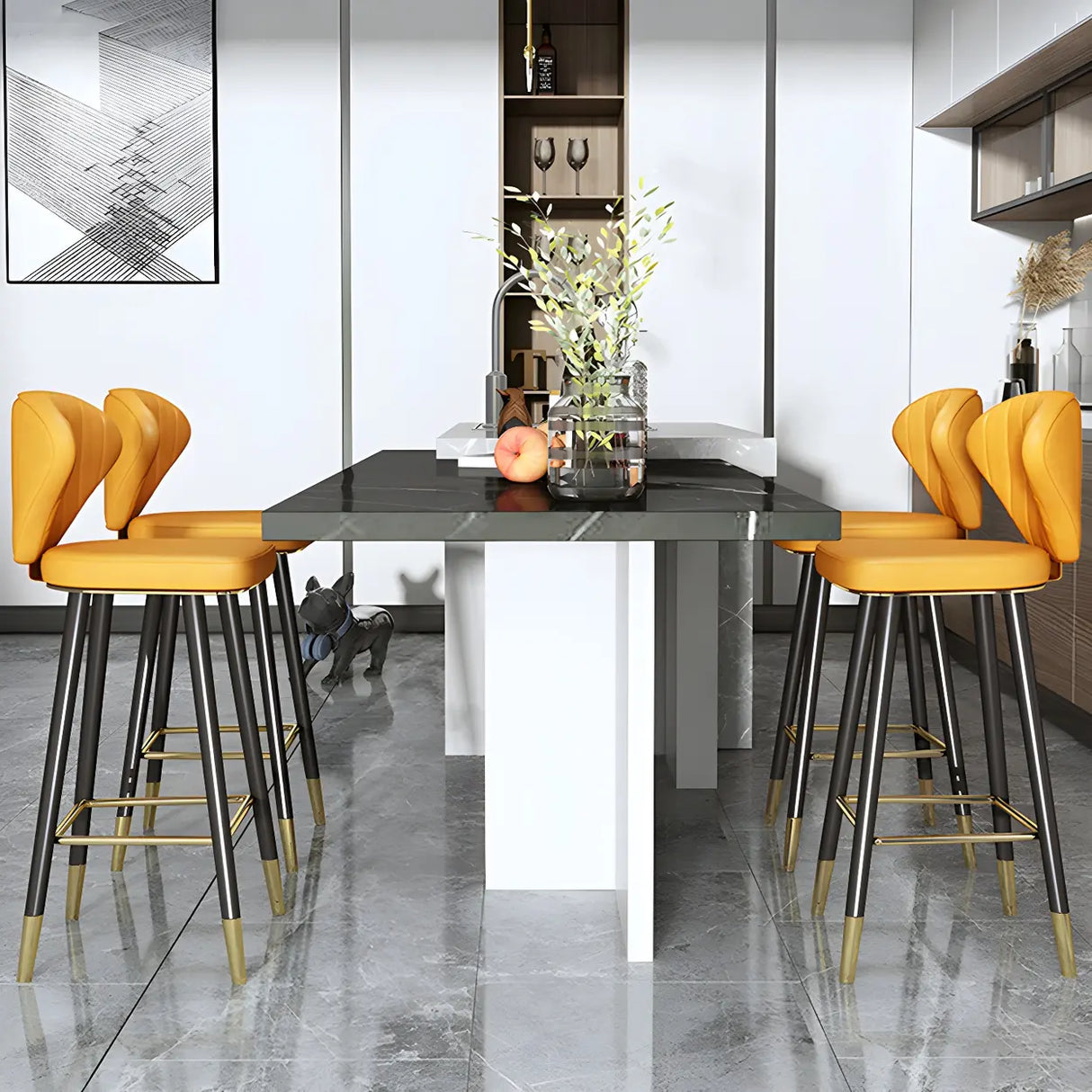 Grey Leather Bucket Seat Steel Legs Counter Bar Stools Image - 13