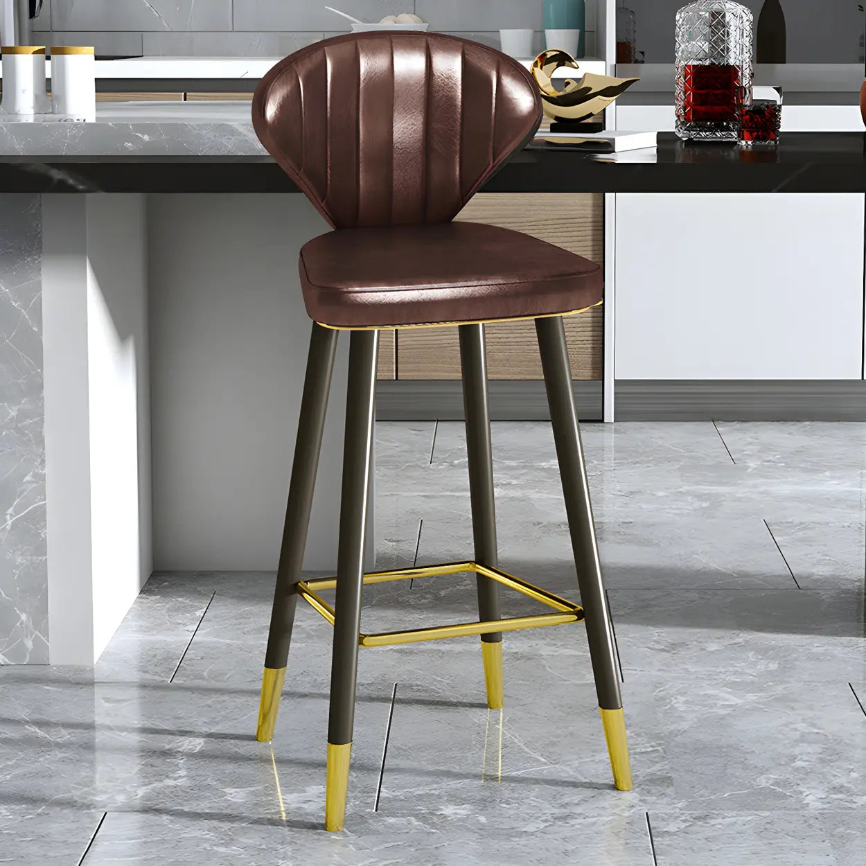 Grey Leather Bucket Seat Steel Legs Counter Bar Stools Image - 14