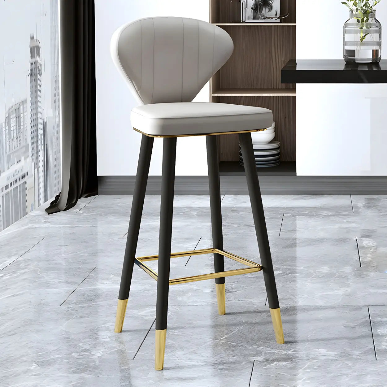 Grey Leather Bucket Seat Steel Legs Counter Bar Stools Image - 16