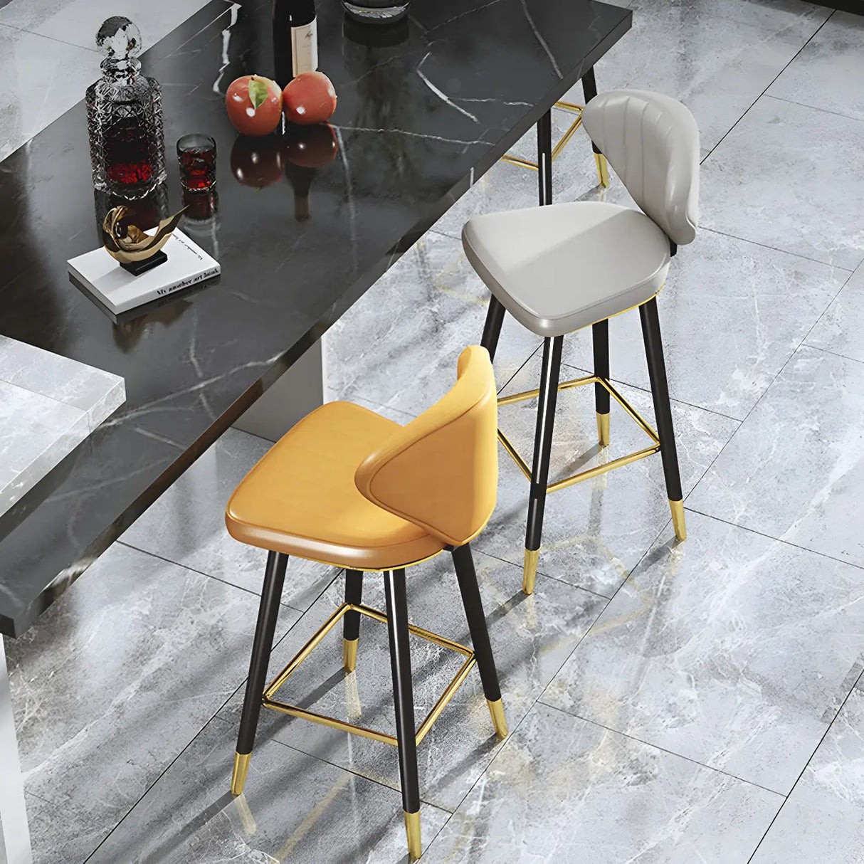 Grey Leather Bucket Seat Steel Legs Counter Bar Stools Image - 4