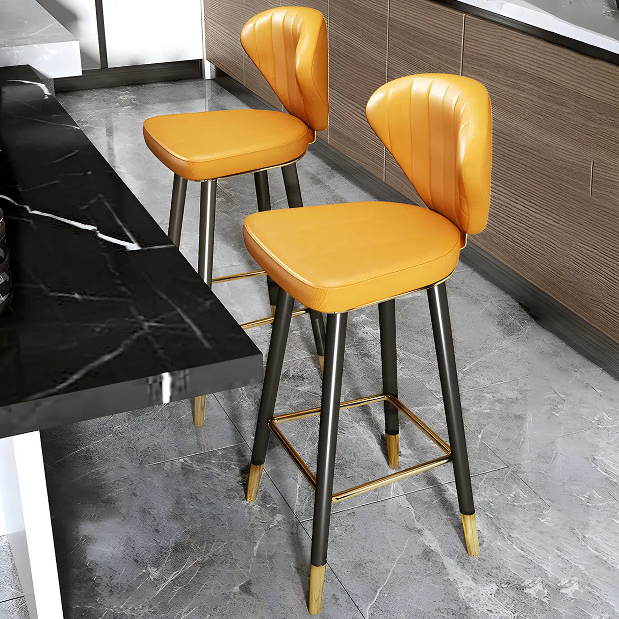 Grey Leather Bucket Seat Steel Legs Counter Bar Stools Image - 5