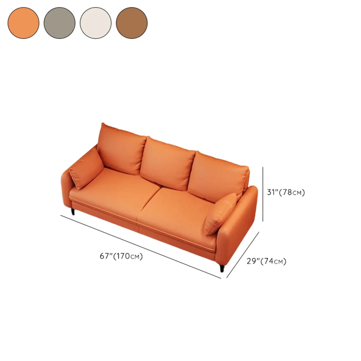 Grey Leather Square Arm Pillow Back 3 Seats Sofa Image - 20