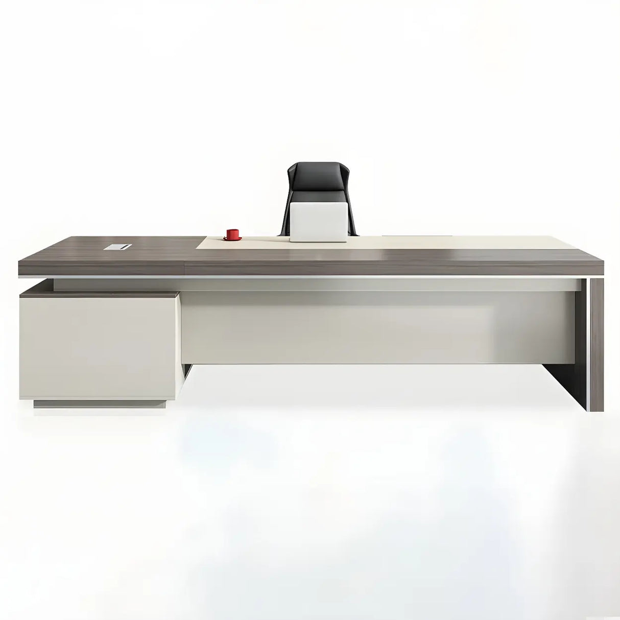 Grey Manufactured Wood Pedestal L-Shape Executive Desk Image - 12