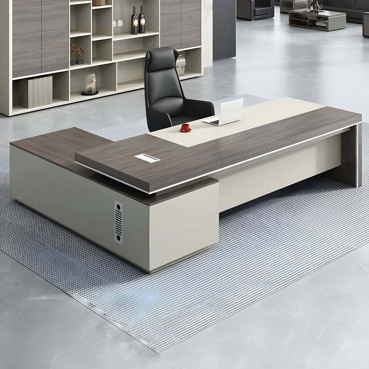 Grey Manufactured Wood Pedestal L-Shape Executive Desk Image - 4