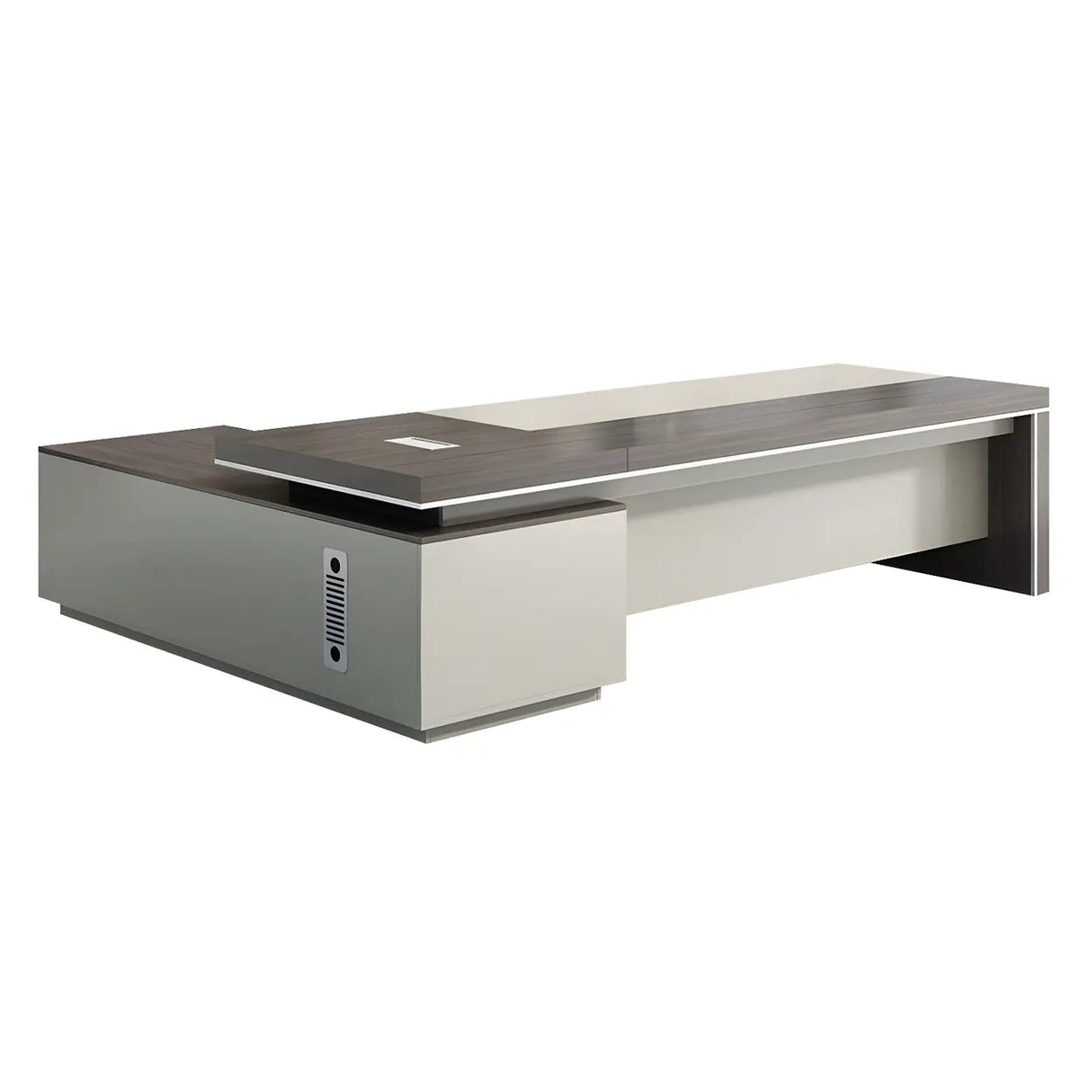 Grey Manufactured Wood Pedestal L-Shape Executive Desk Image - 5