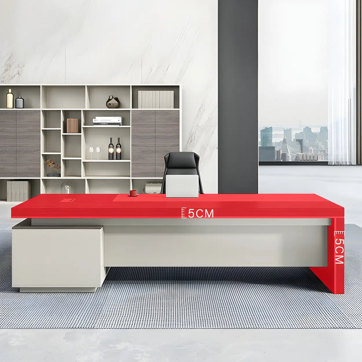 Grey Manufactured Wood Pedestal L-Shape Executive Desk Image - 8