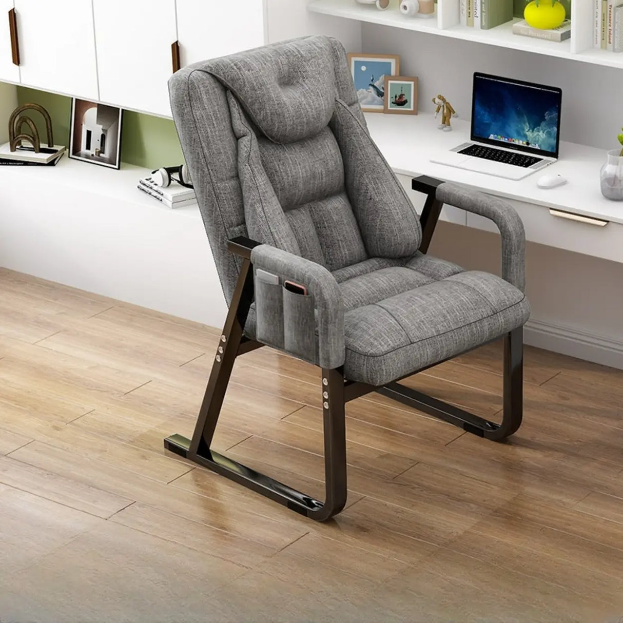Grey Metal Frame Modern Reclining Fabric Office Chair Image - 10