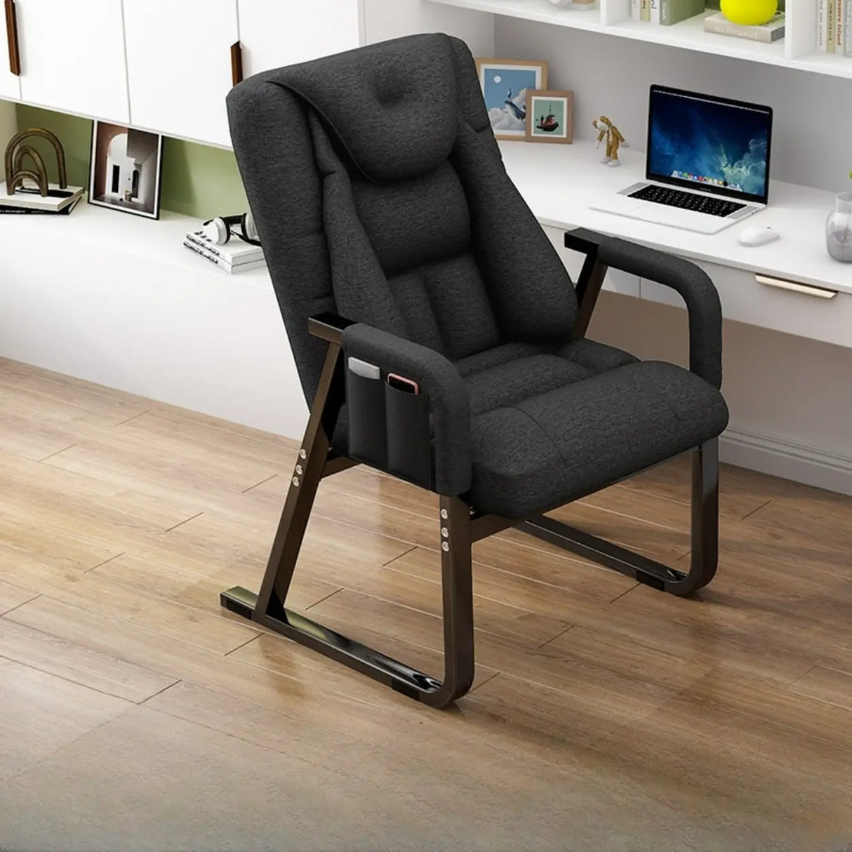 Grey Metal Frame Modern Reclining Fabric Office Chair Image - 11