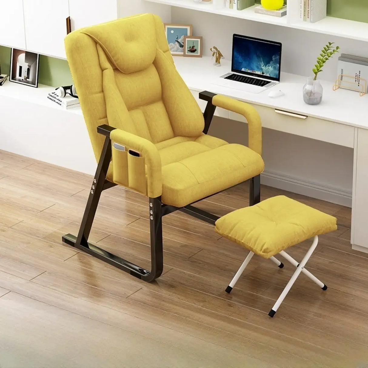 Grey Metal Frame Modern Reclining Fabric Office Chair Image - 14