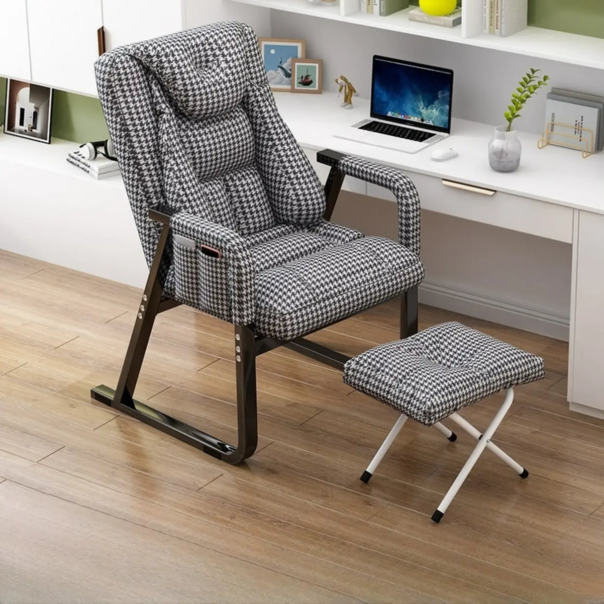Grey Metal Frame Modern Reclining Fabric Office Chair Image - 16