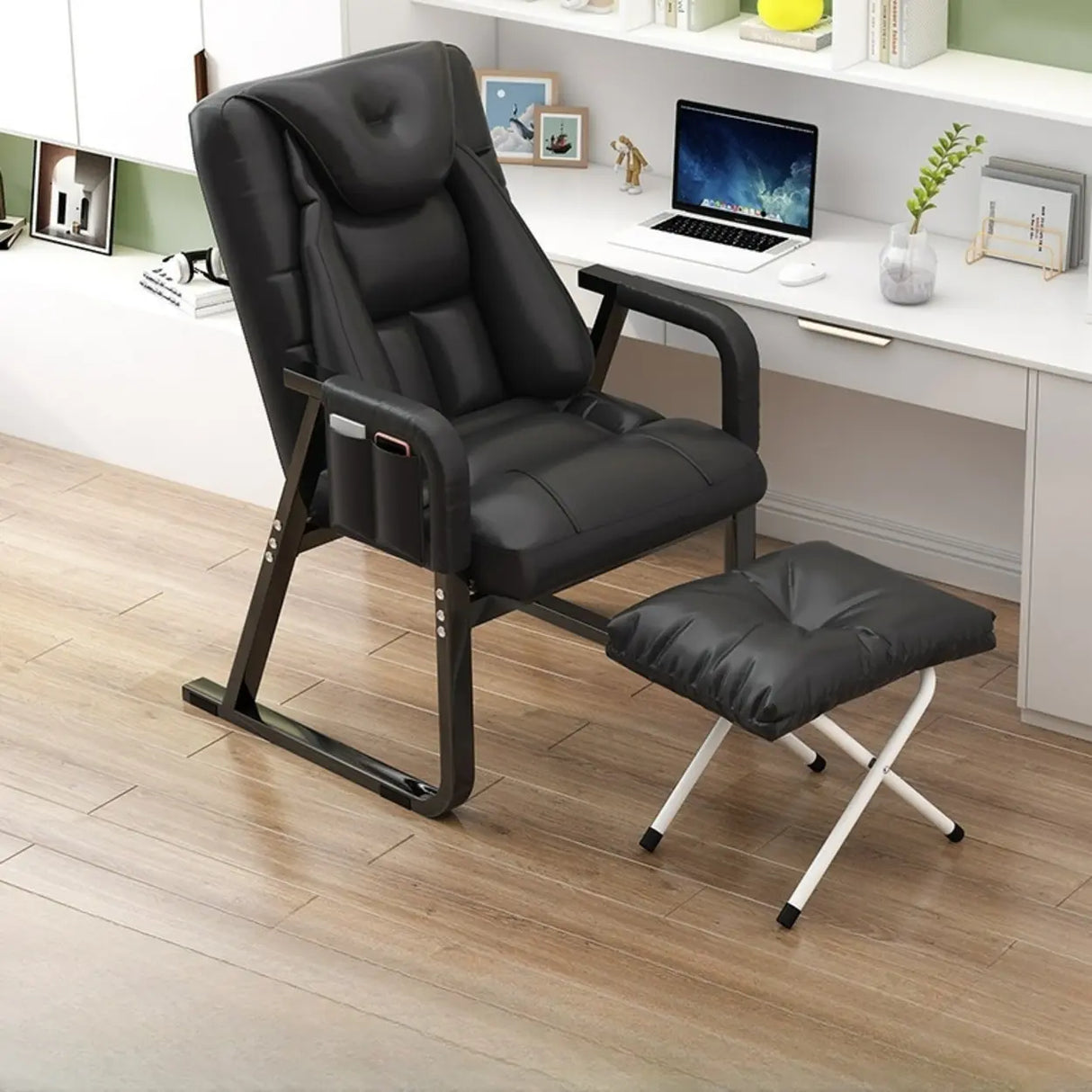 Grey Metal Frame Modern Reclining Fabric Office Chair Image - 17