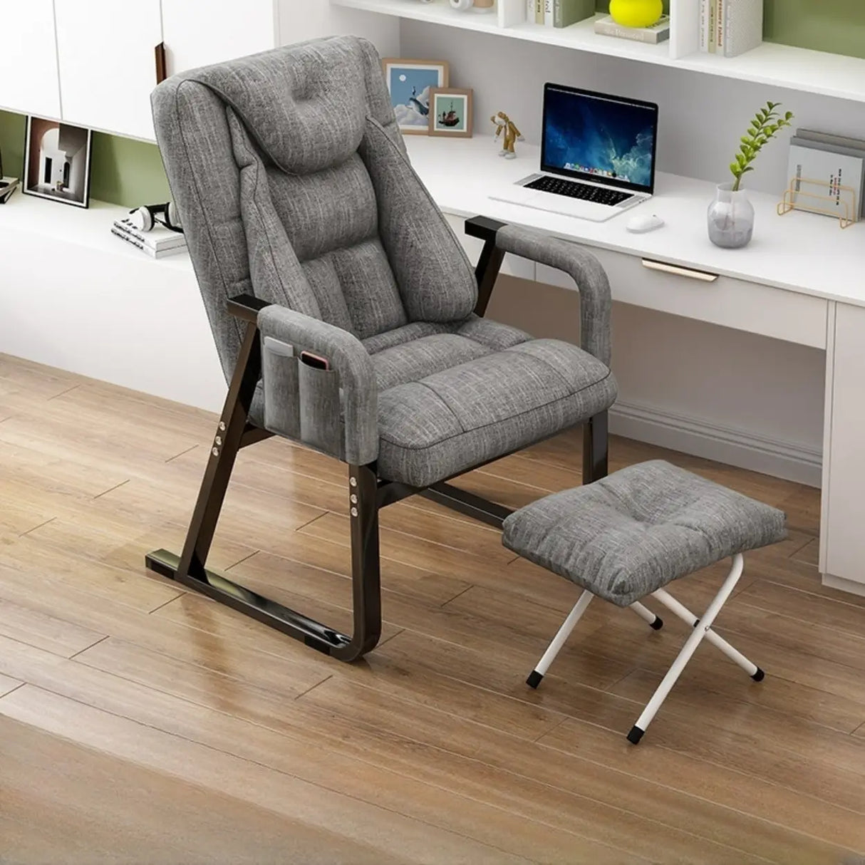 Grey Metal Frame Modern Reclining Fabric Office Chair Image - 19