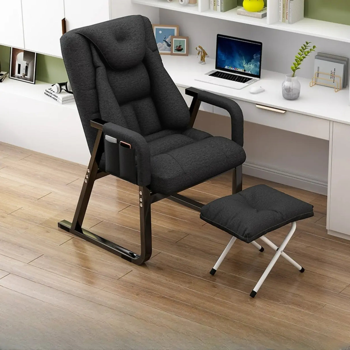 Grey Metal Frame Modern Reclining Fabric Office Chair Image - 2
