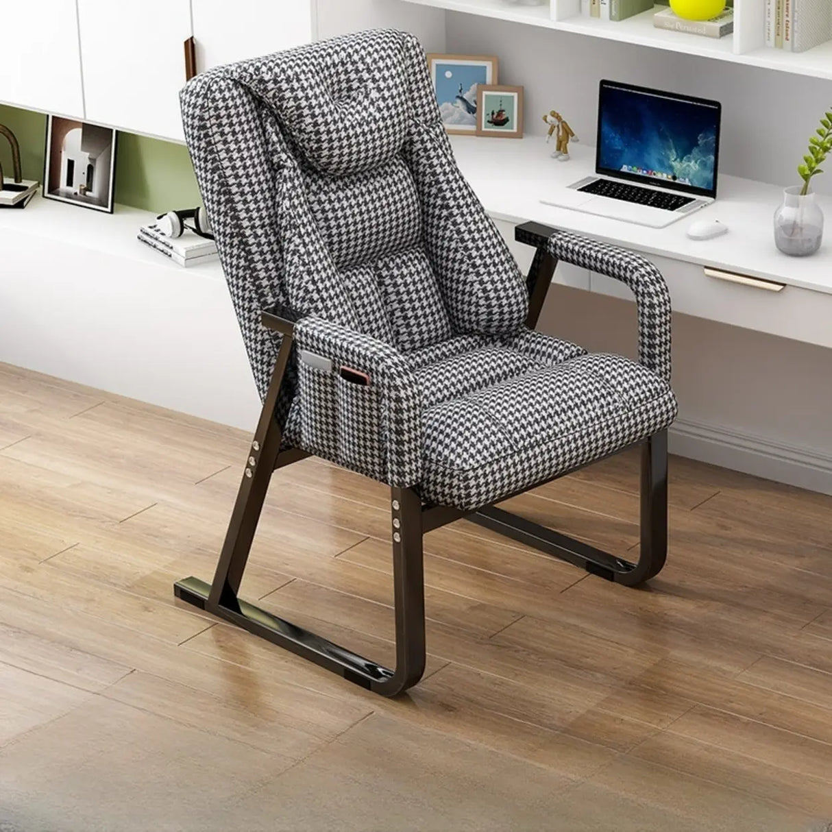Grey Metal Frame Modern Reclining Fabric Office Chair Image - 21