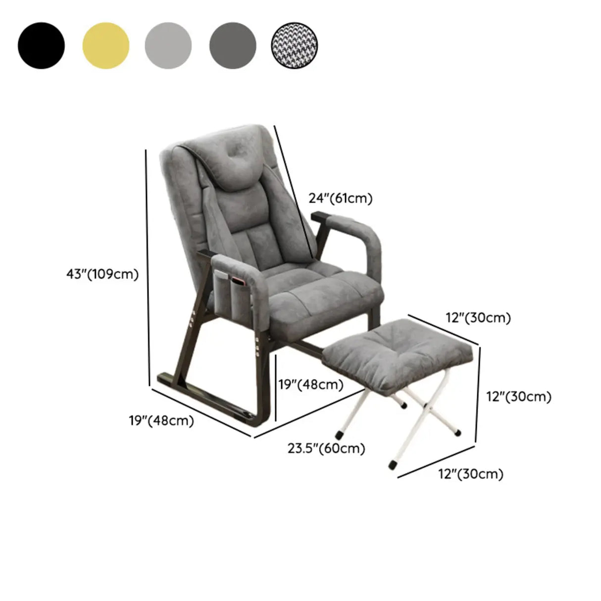Grey Metal Frame Modern Reclining Fabric Office Chair Image - 23