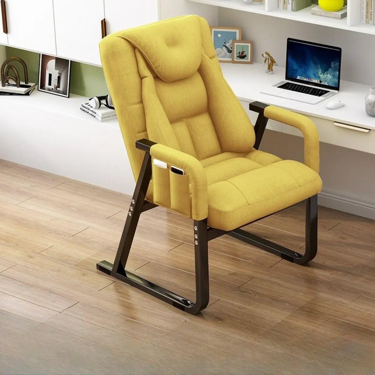 Grey Metal Frame Modern Reclining Fabric Office Chair Image - 3