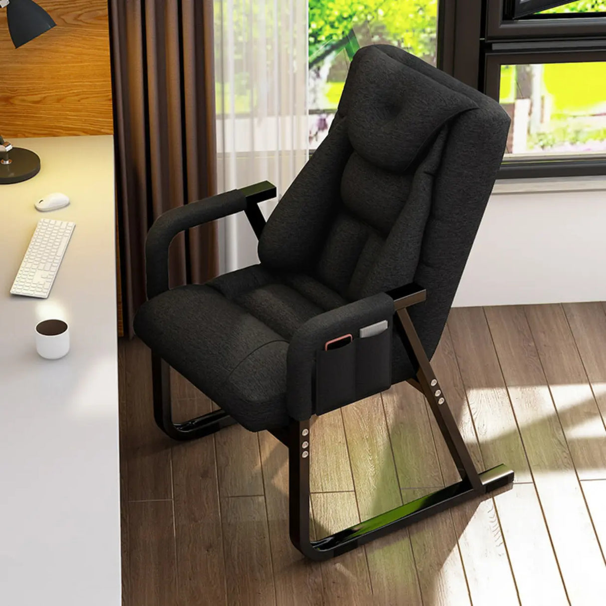 Grey Metal Frame Modern Reclining Fabric Office Chair Image - 4