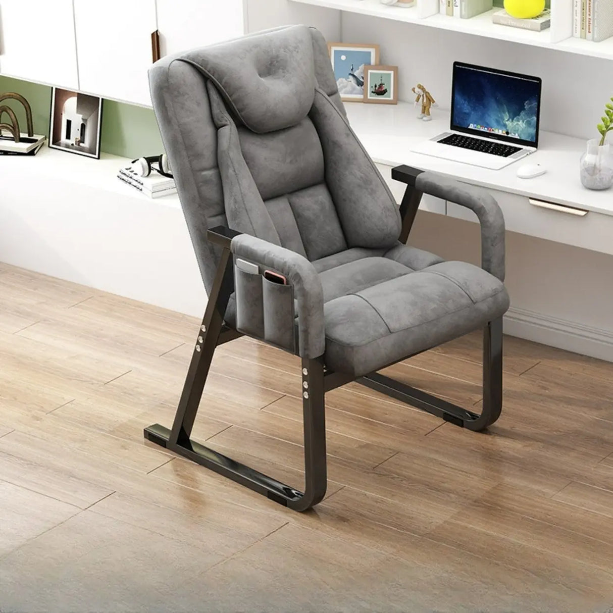 Grey Metal Frame Modern Reclining Fabric Office Chair Image - 5