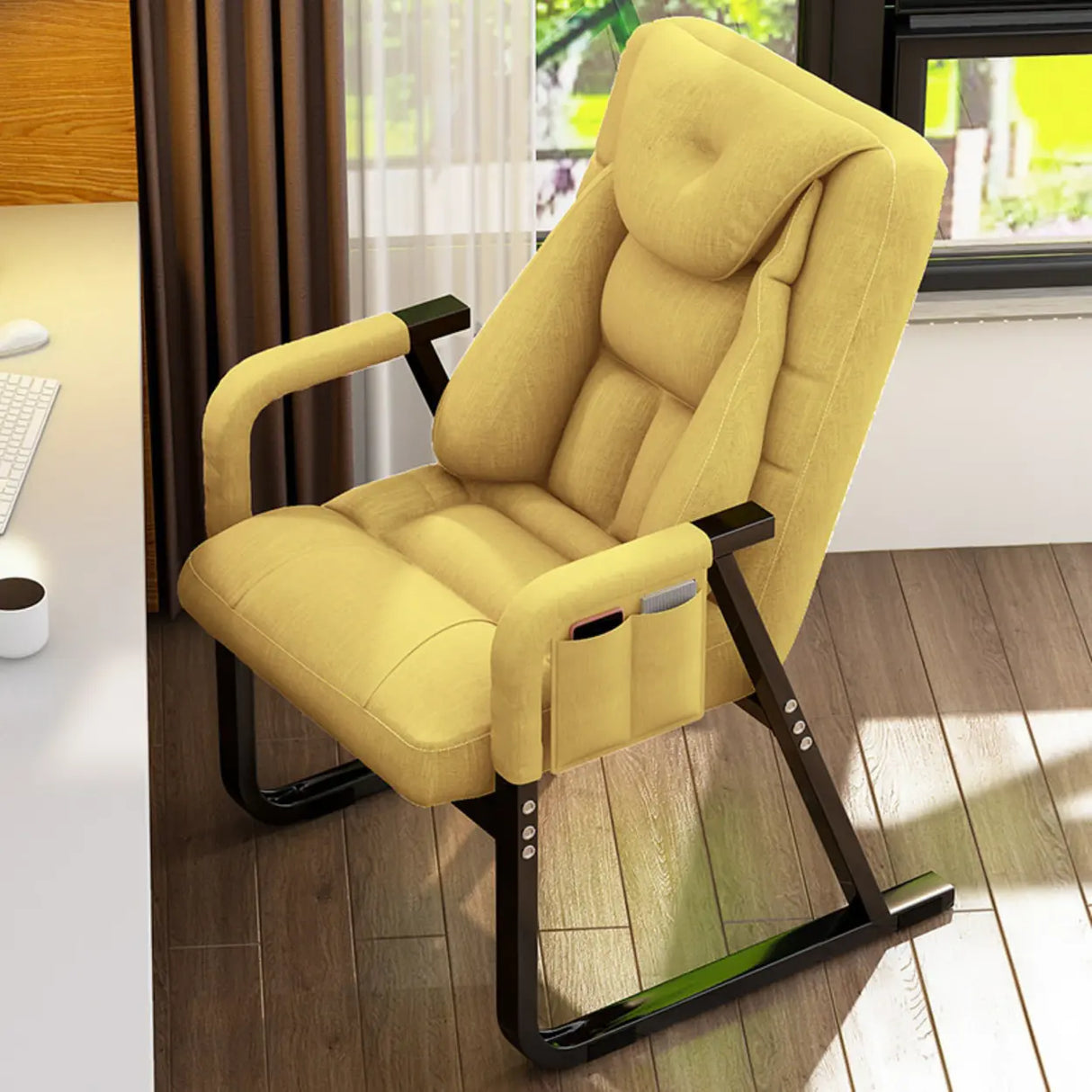 Grey Metal Frame Modern Reclining Fabric Office Chair Image - 6