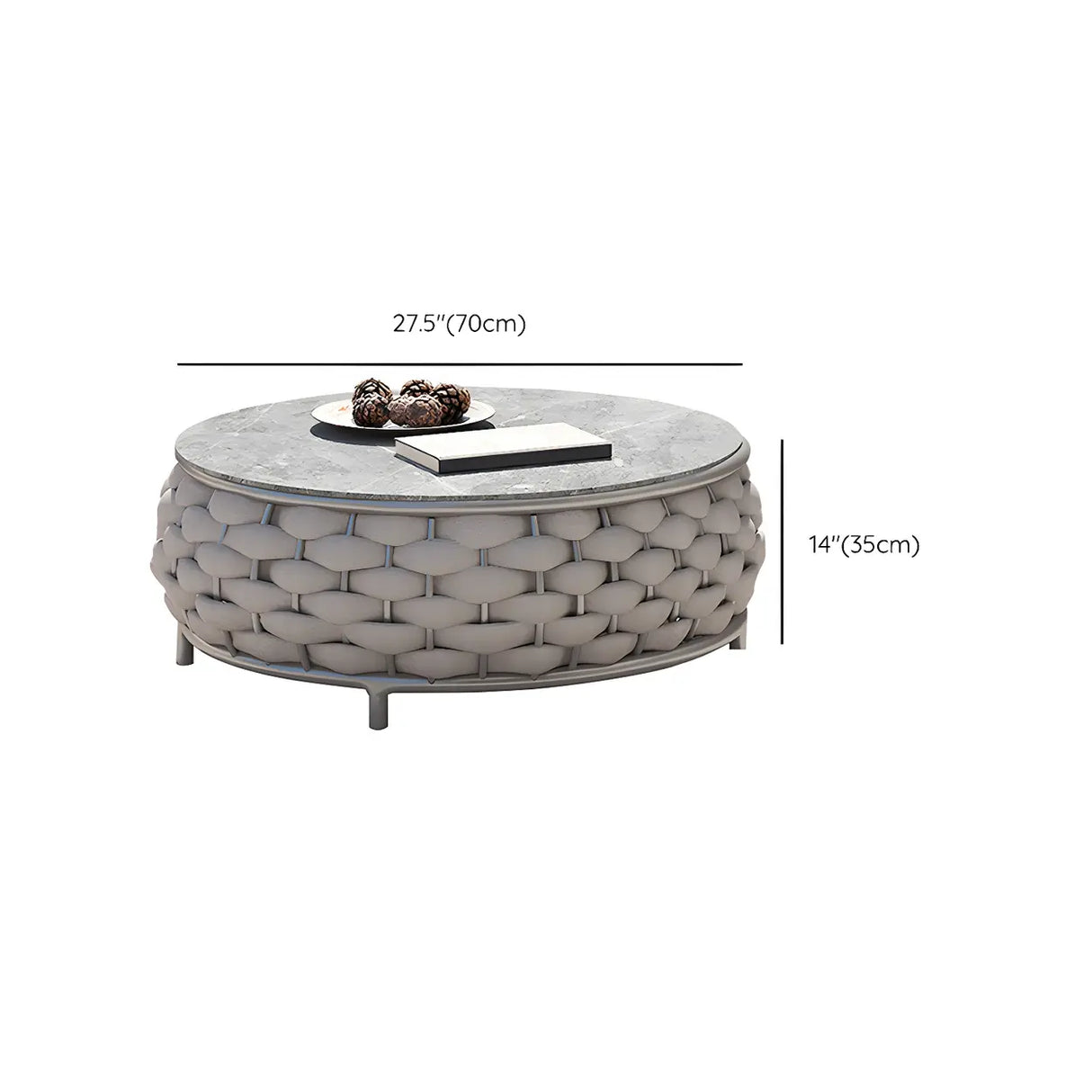 Grey Metal Frame Round Outdoor Stone Coffee Table