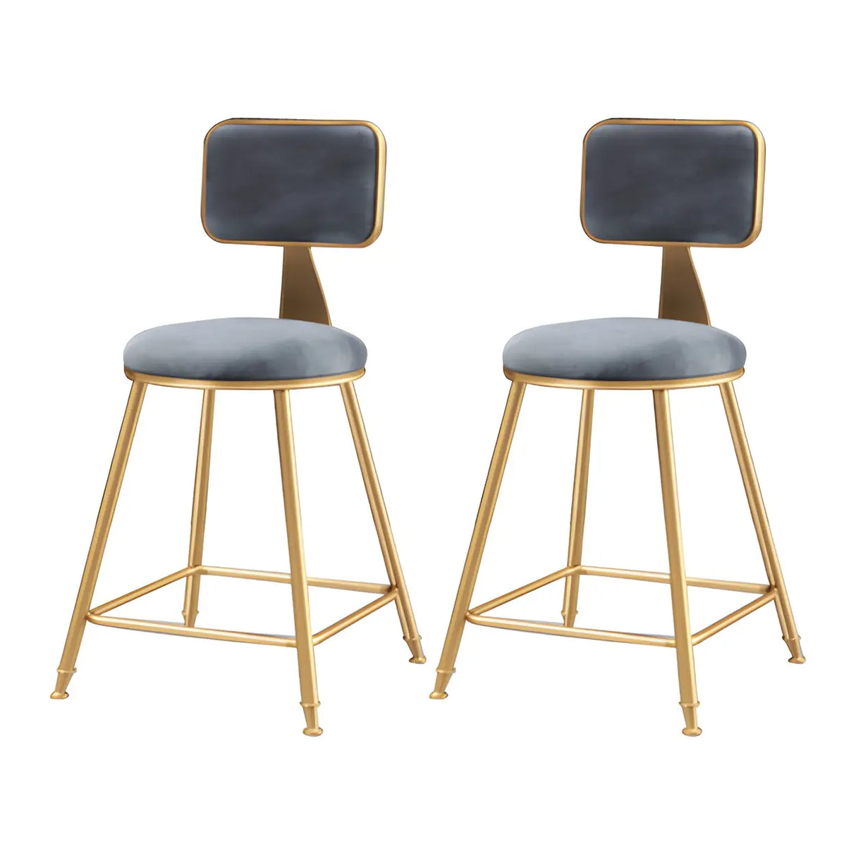 Grey Modern Gold Iron Velvet Tall Bar Stool with Cushion Image - 14
