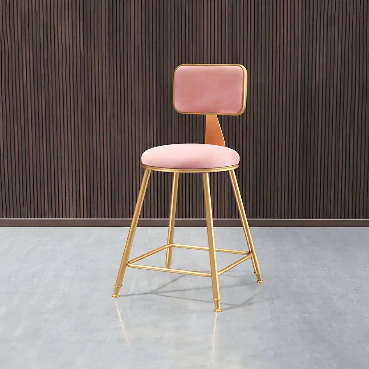 Grey Modern Gold Iron Velvet Tall Bar Stool with Cushion Image - 21