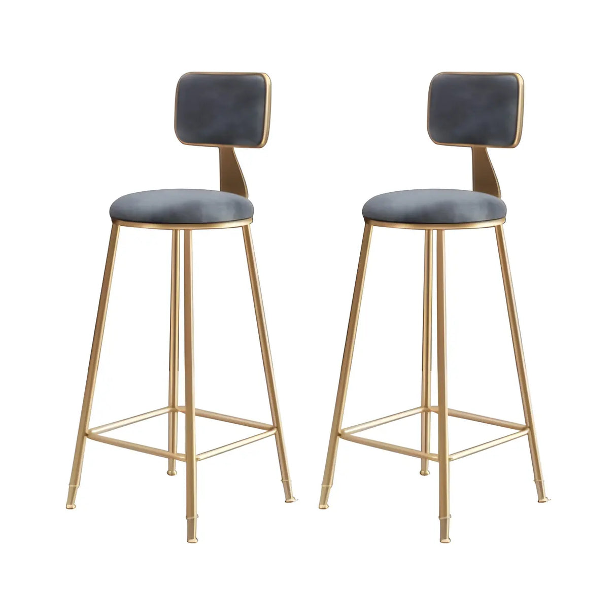 Grey Modern Gold Iron Velvet Tall Bar Stool with Cushion Image - 24