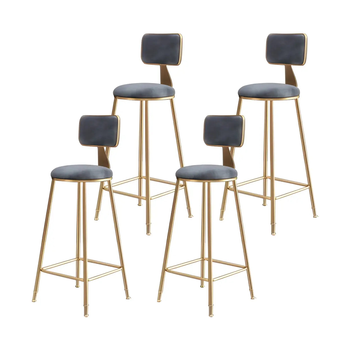 Grey Modern Gold Iron Velvet Tall Bar Stool with Cushion Image - 25