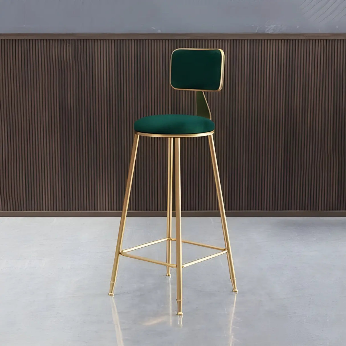 Grey Modern Gold Iron Velvet Tall Bar Stool with Cushion Image - 26