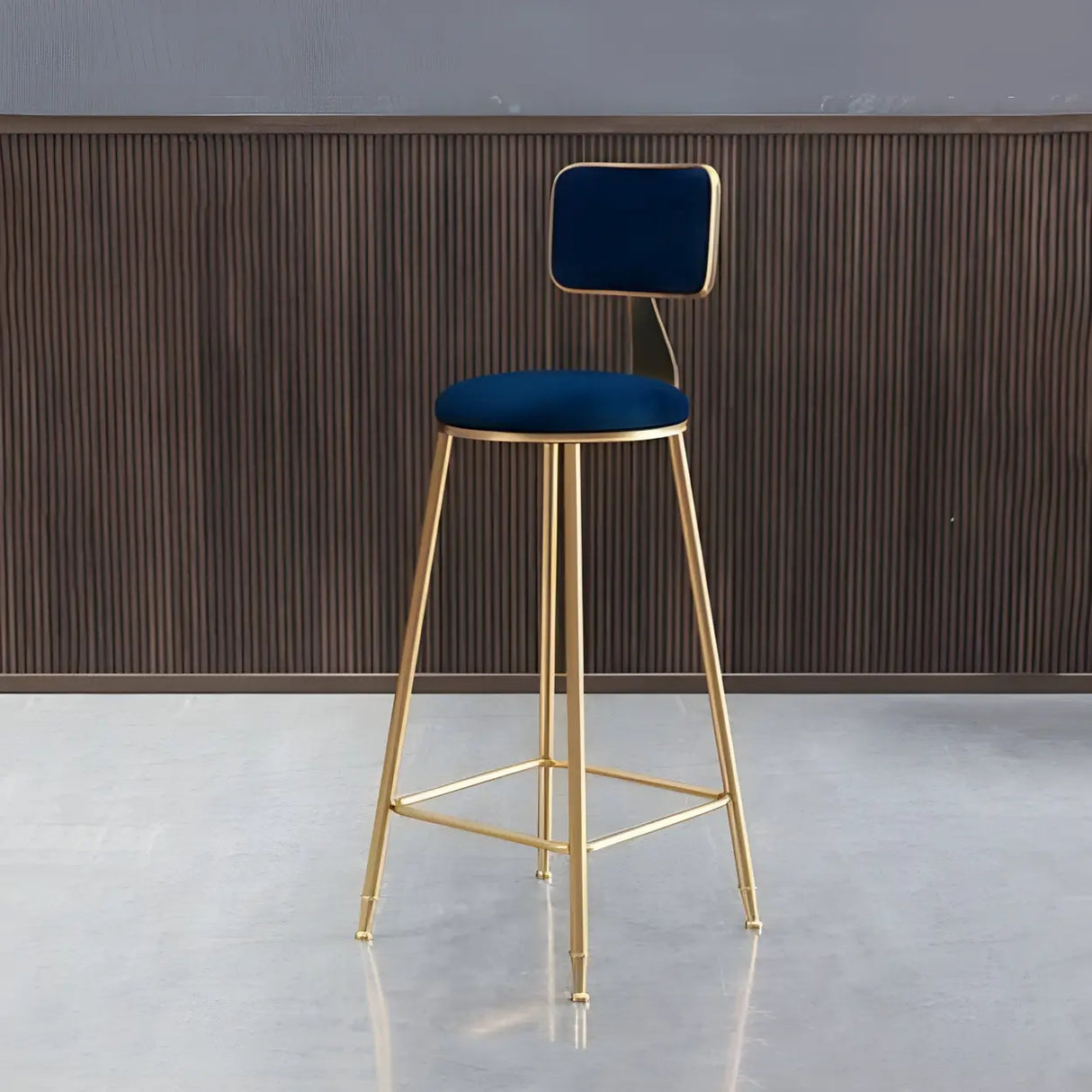 Grey Modern Gold Iron Velvet Tall Bar Stool with Cushion Image - 29