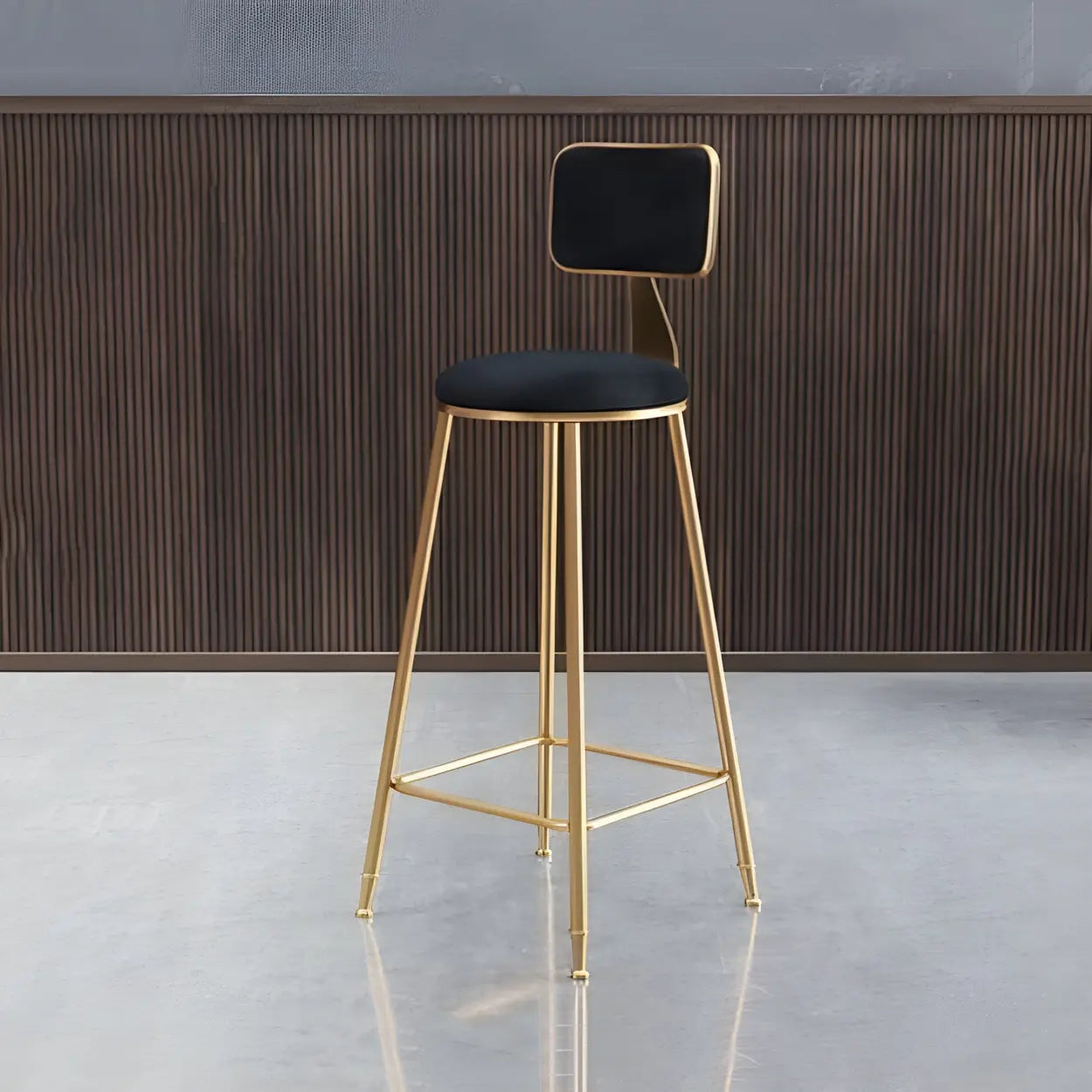 Grey Modern Gold Iron Velvet Tall Bar Stool with Cushion Image - 35