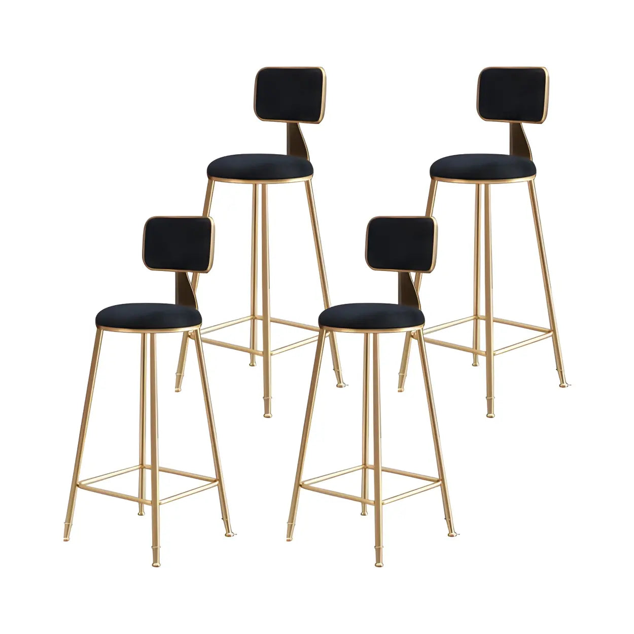 Grey Modern Gold Iron Velvet Tall Bar Stool with Cushion Image - 37