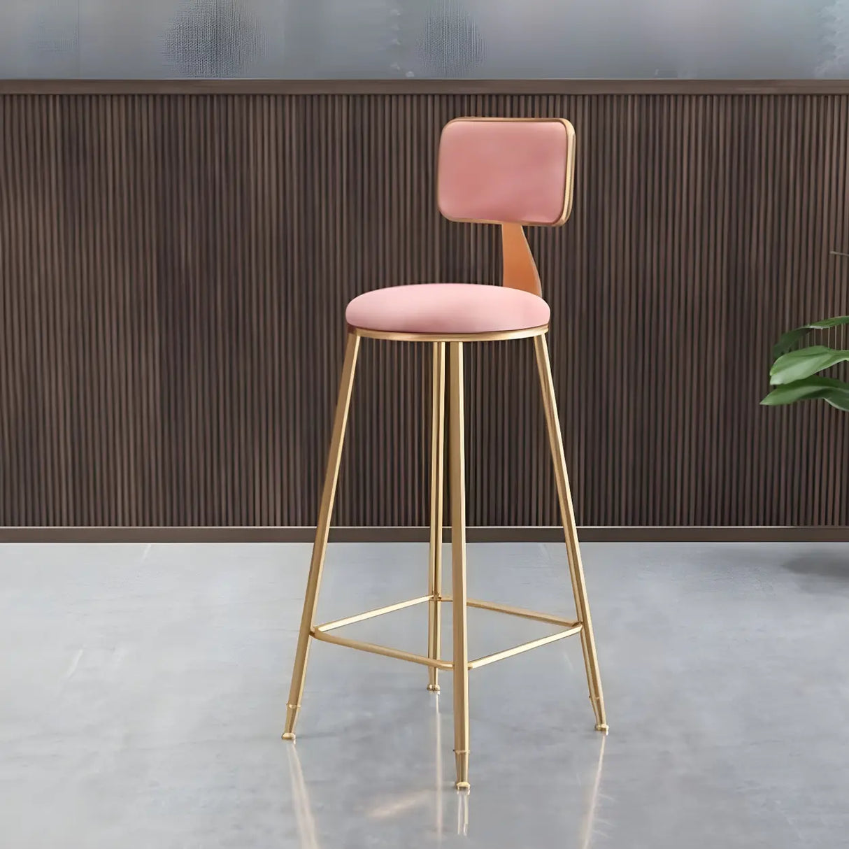 Grey Modern Gold Iron Velvet Tall Bar Stool with Cushion Image - 38