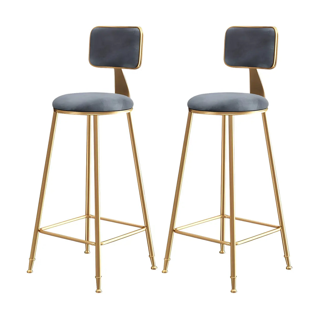 Grey Modern Gold Iron Velvet Tall Bar Stool with Cushion Image - 42