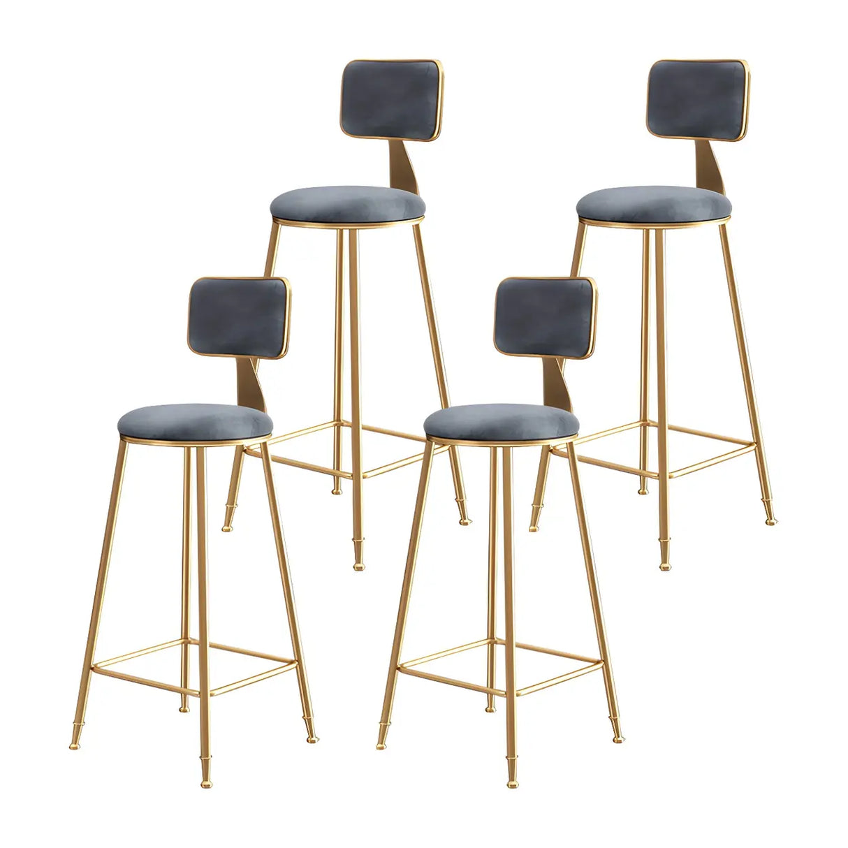 Grey Modern Gold Iron Velvet Tall Bar Stool with Cushion Image - 43