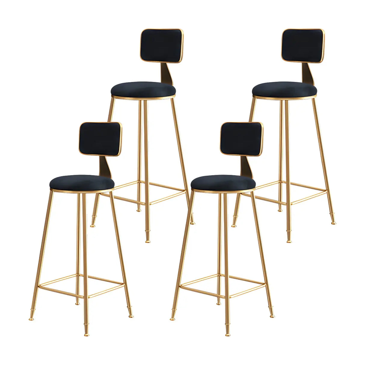 Grey Modern Gold Iron Velvet Tall Bar Stool with Cushion Image - 48