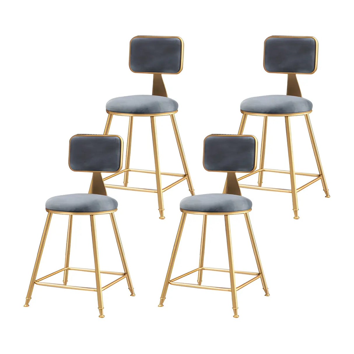 Grey Modern Gold Iron Velvet Tall Bar Stool with Cushion Image - 4