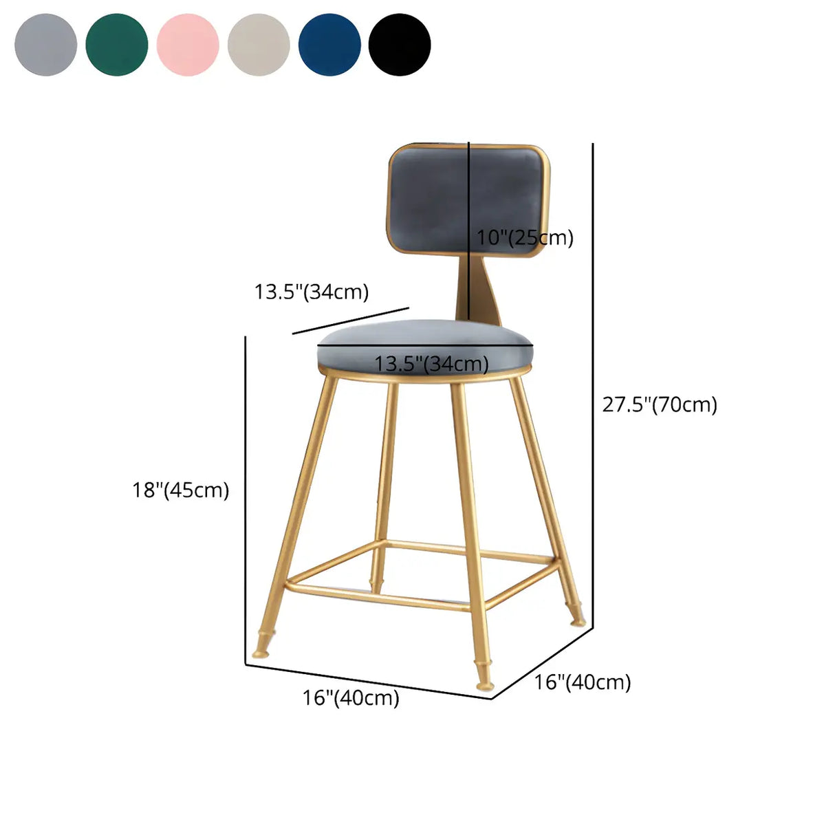 Grey Modern Gold Iron Velvet Tall Bar Stool with Cushion