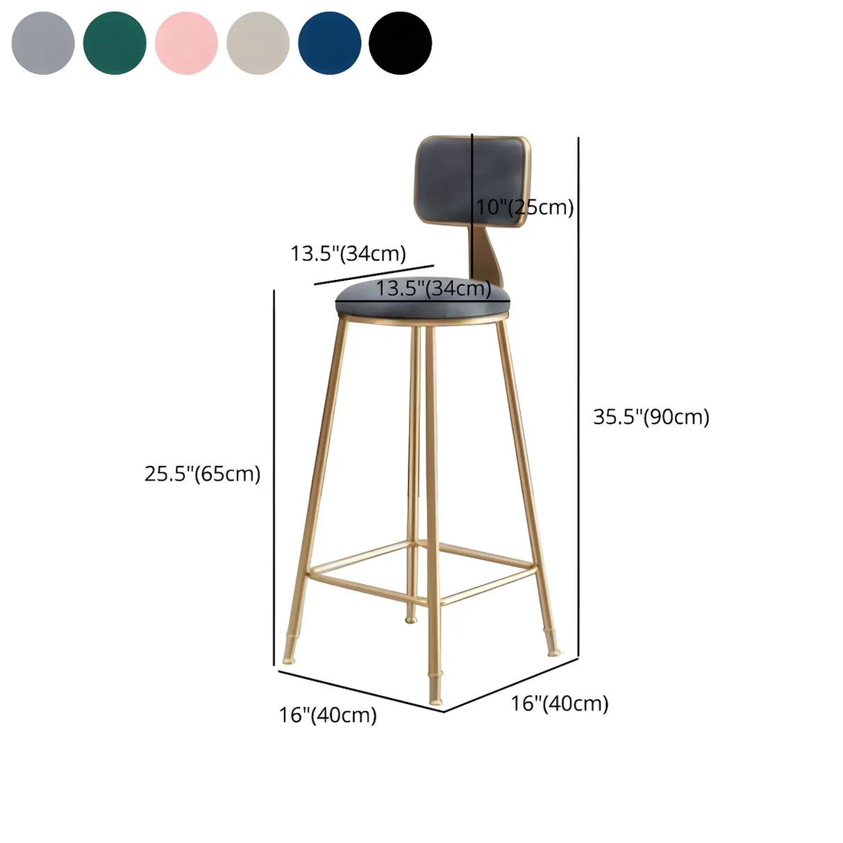 Grey Modern Gold Iron Velvet Tall Bar Stool with Cushion Image - 59
