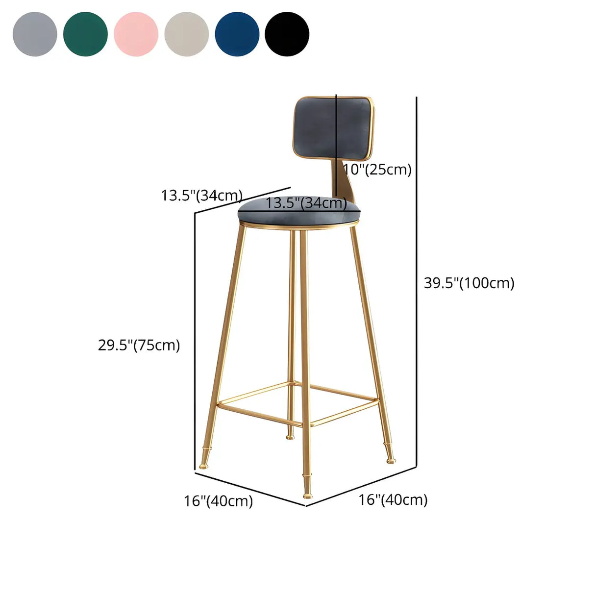 Grey Modern Gold Iron Velvet Tall Bar Stool with Cushion Image - 60