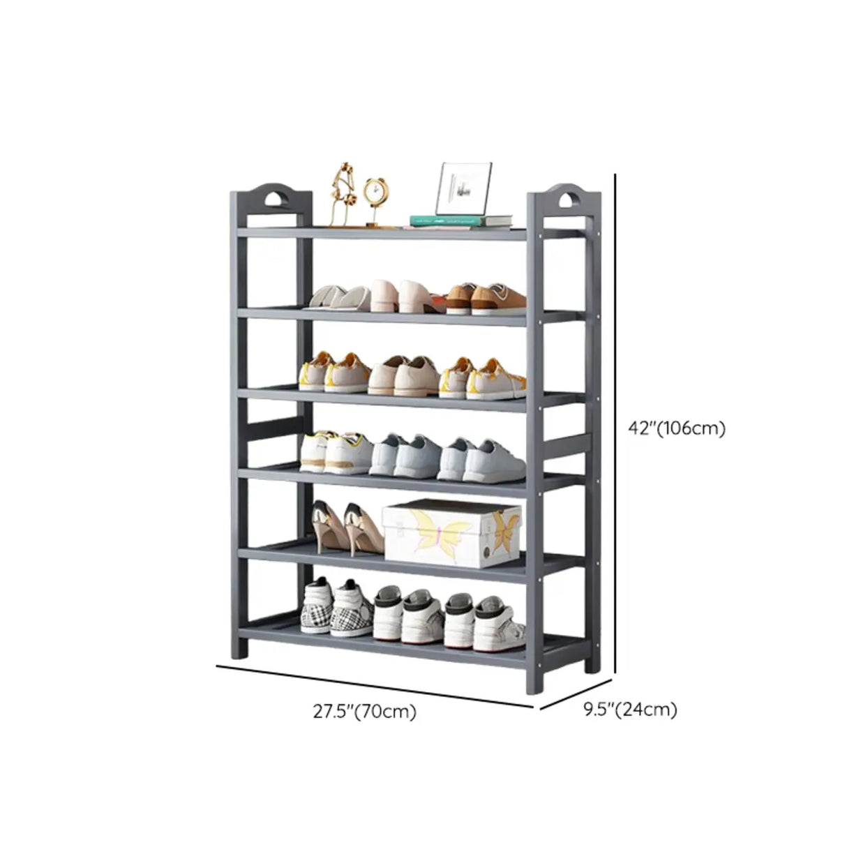 Grey Modern Open Storage Shelves Metal Hallway Shoe Rack