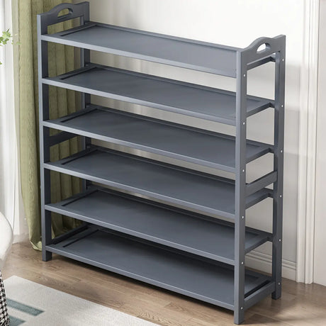 Grey Modern Open Storage Shelves Metal Hallway Shoe Rack Image - 1