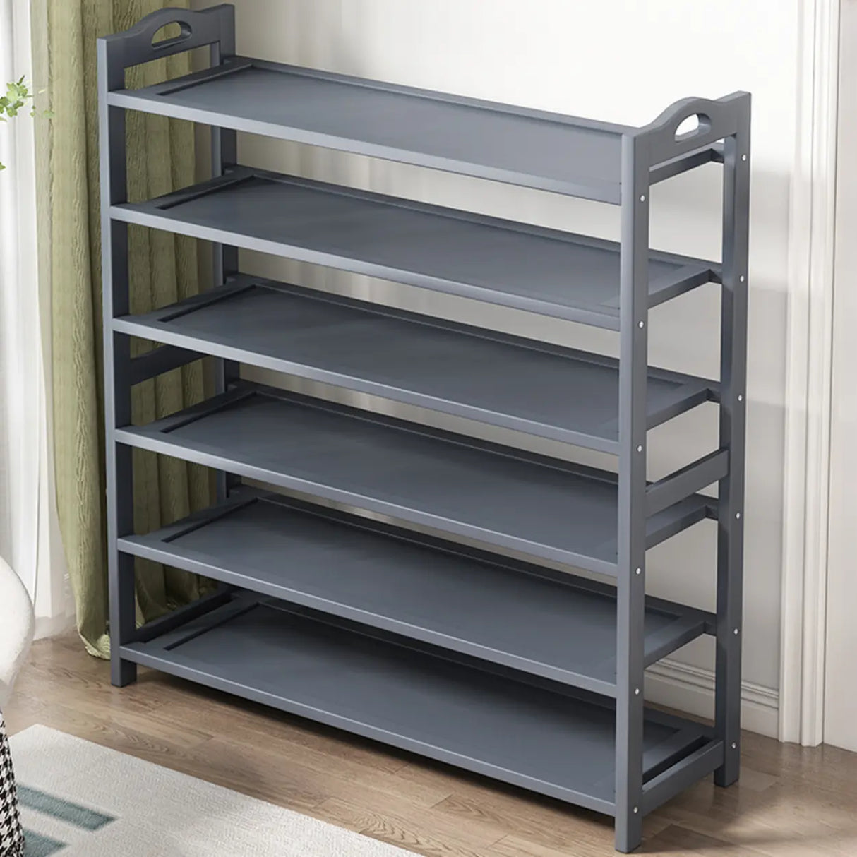 Grey Modern Open Storage Shelves Metal Hallway Shoe Rack Image - 1
